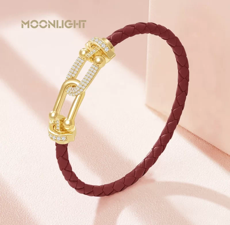 Kožený pletený náramek se zirkonem | šperk