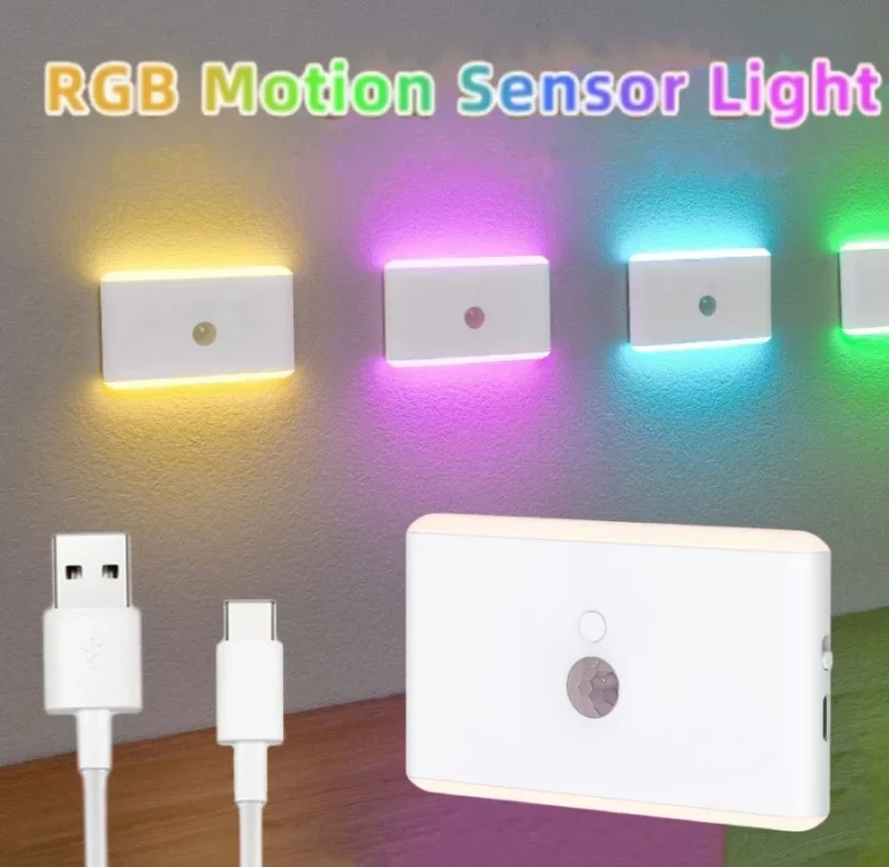 Dobíjecí pohybové led noční světlo s rgb efekty | osvětlení 3 ks