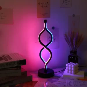 Fialová usb designová stolní lampa twist | dekorativní světlo, noční světlo