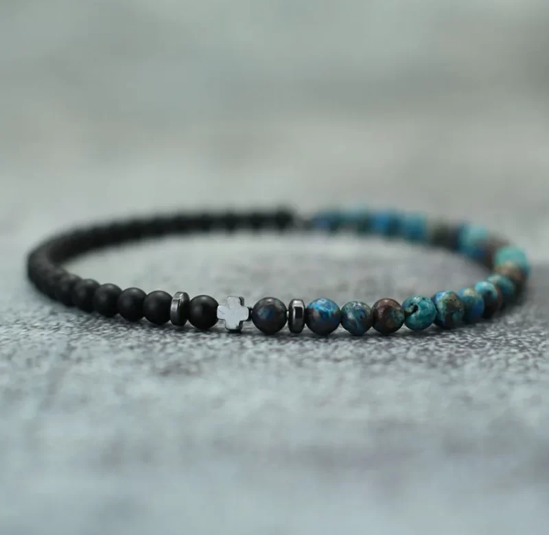 Pánský korálkový náramek s křížem | pánský náramek, korálkový náramek