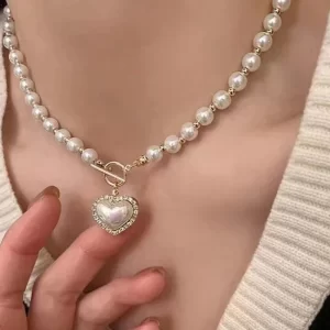 Perlový choker se srdcem pro ženy | náhrdelník, řetízek