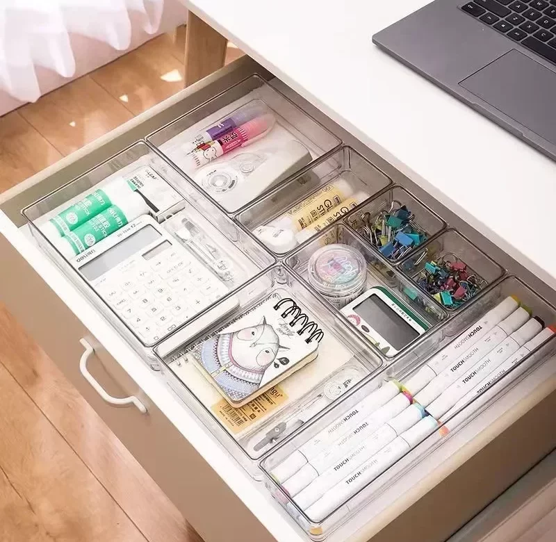 Průhledné plastové přihrádky do zásuvky | kuchyňský organizér, makeup organizér