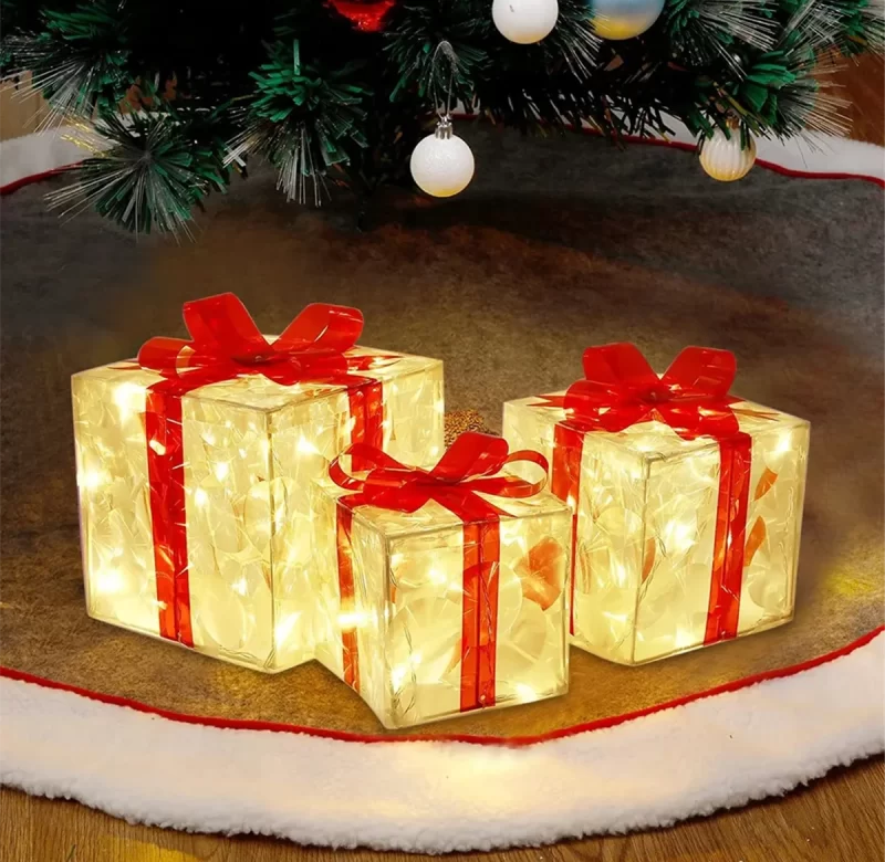 Svítící vánoční dekorace s mašlí | světelný box 1 ks