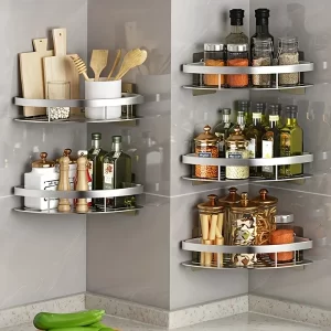 Rohová koupelnová polička bez vrtání | úložný košík, nástěnný držák