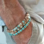 Coconut wood tyrkysový náramek ručně vyráběný | dřevěný náramek, korálkový náramek