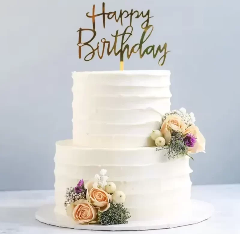 Happy birthday zlatý nápis na dort | narozeninová dekorace, dortová ozdoba