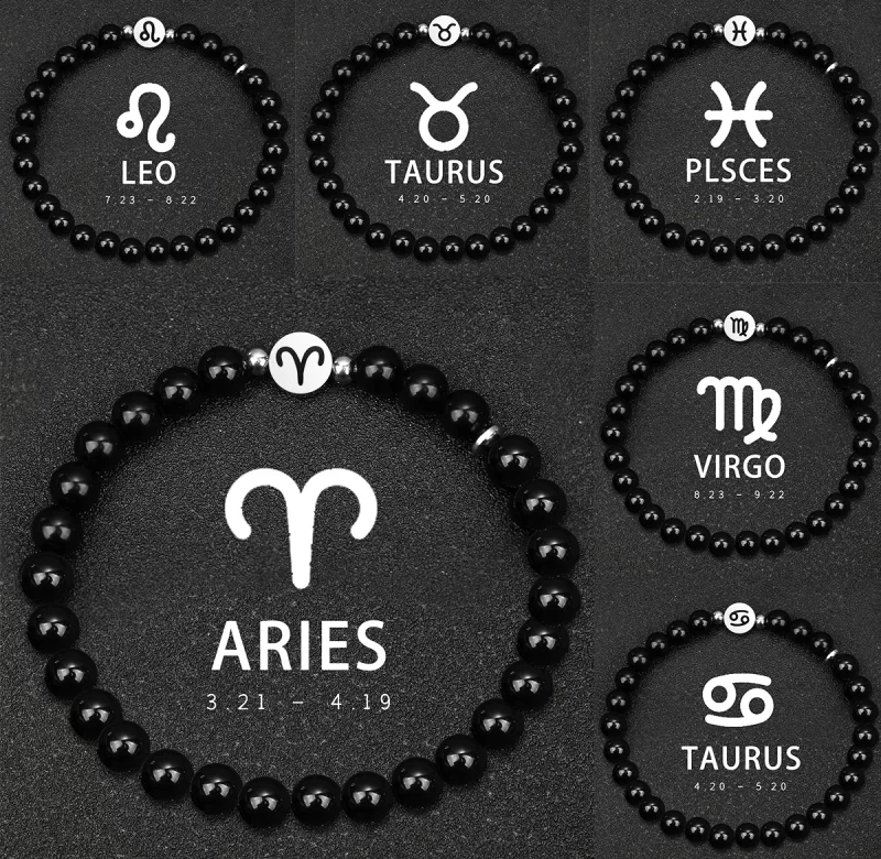 Náramek znamení zvěrokruhu obsidián 6mm | náramek pánský, náramek dámský
