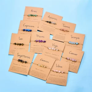 Náramek se znamením zvěrokruhu z přírodního kamene | pletený náramek, ruční výroba