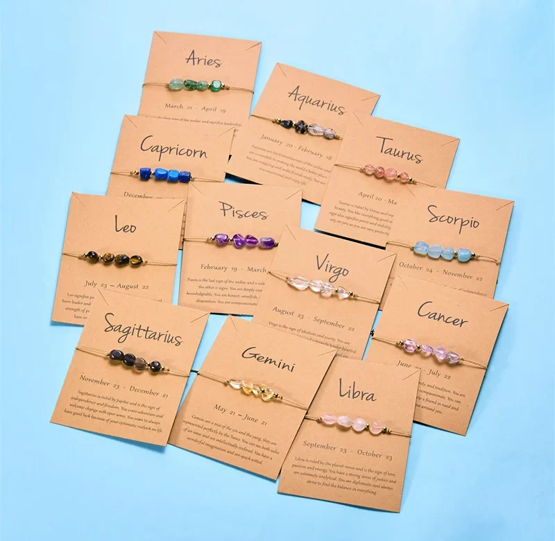 Náramek se znamením zvěrokruhu z přírodního kamene | pletený náramek, ruční výroba