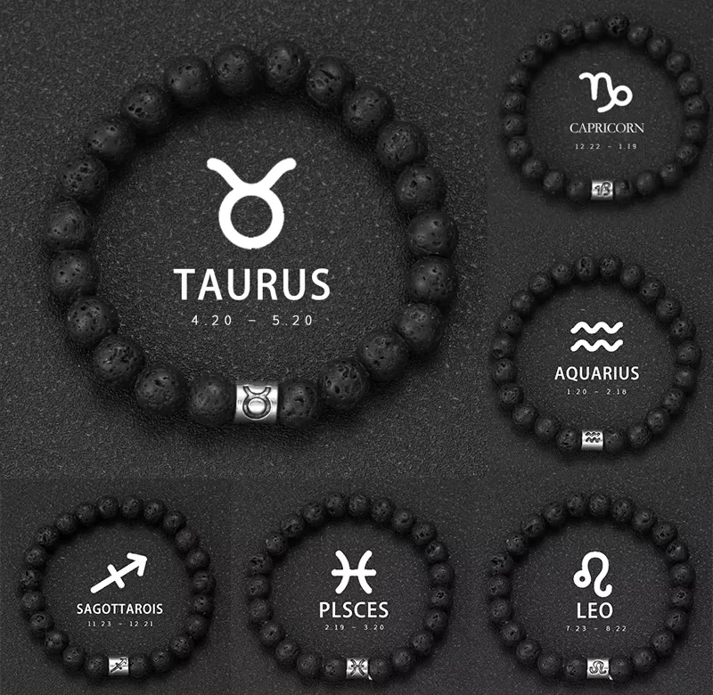 Pánský náramek ze sopečného kamene se znamením | pánský náramek, náramek znamení