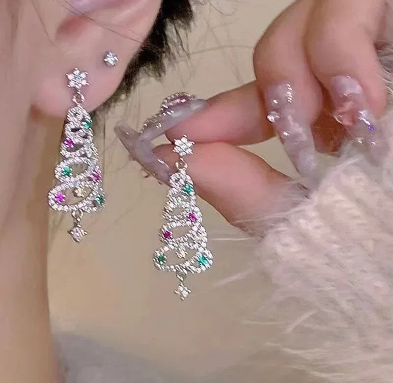 Vánoční visací náušnice se zirkony | dámské náušnice, visací náušnice