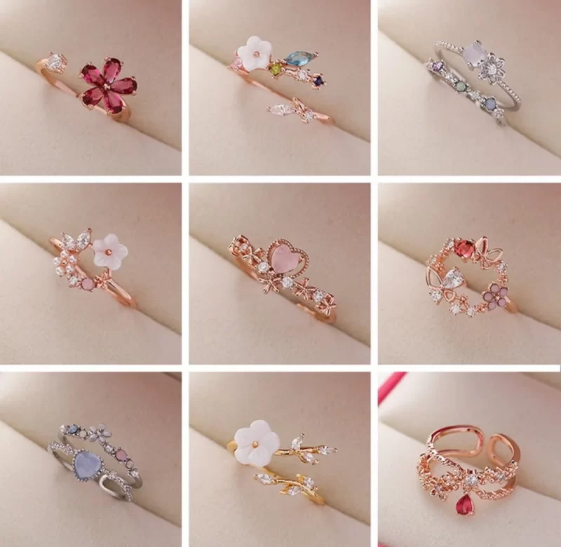 Elegantní otevřený prsten s e zirkony | dámský šperk, designový prsten