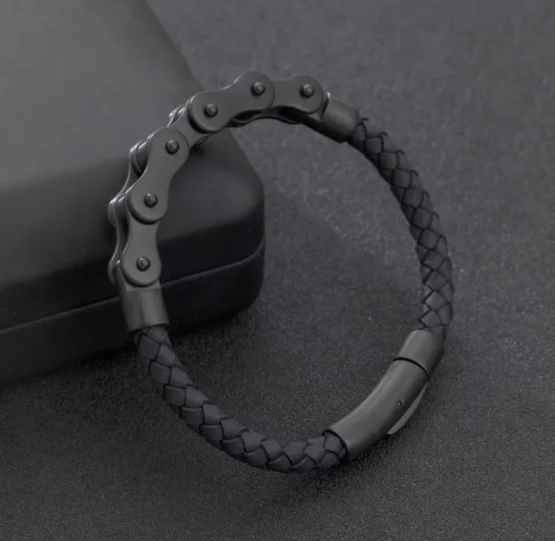 Stylový kožený rockový náramek pro muže | pánský náramek, kožený šperk