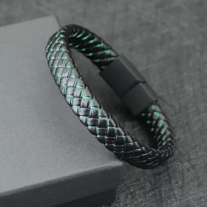Stylový černý kožený náramek s magnetem | pánský náramek, módní doplněk