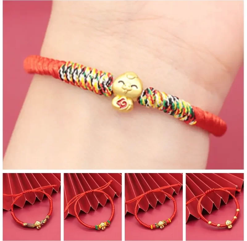 Retro červený náramek pro štěstí | doplněk