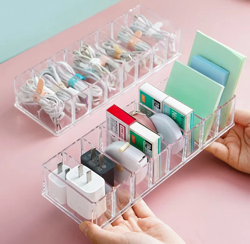 Stolní úložný kabelový box s víkem | pořadač kabelů, stolní organizér