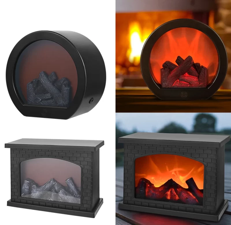 LED lucerna s efektem plamene a dekorativním krbem | dekorace 1+1 ks