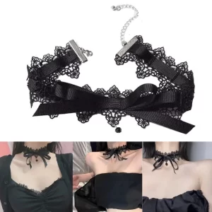 Černý krajkový choker s mašlí | krajkový choker, černý náhrdelník
