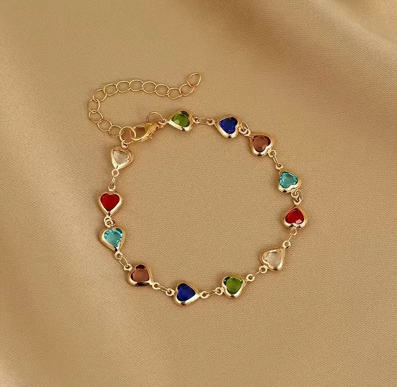 Barevný zirkonový náramek srdce pro ženy | náramek, doplněk