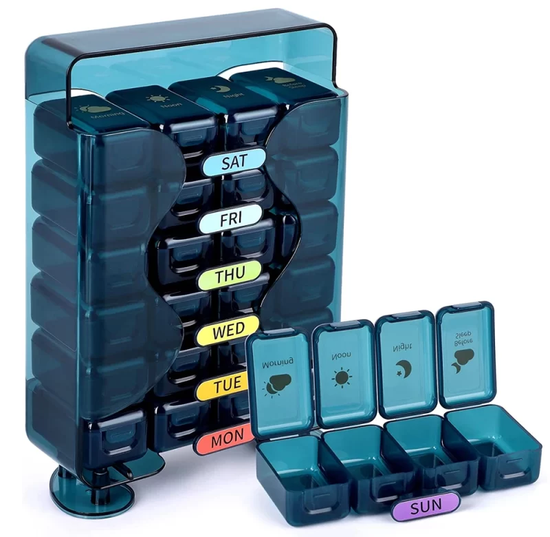 Týdenní dávkovač léků se zásuvkou a přihrádkami | krabička na léky