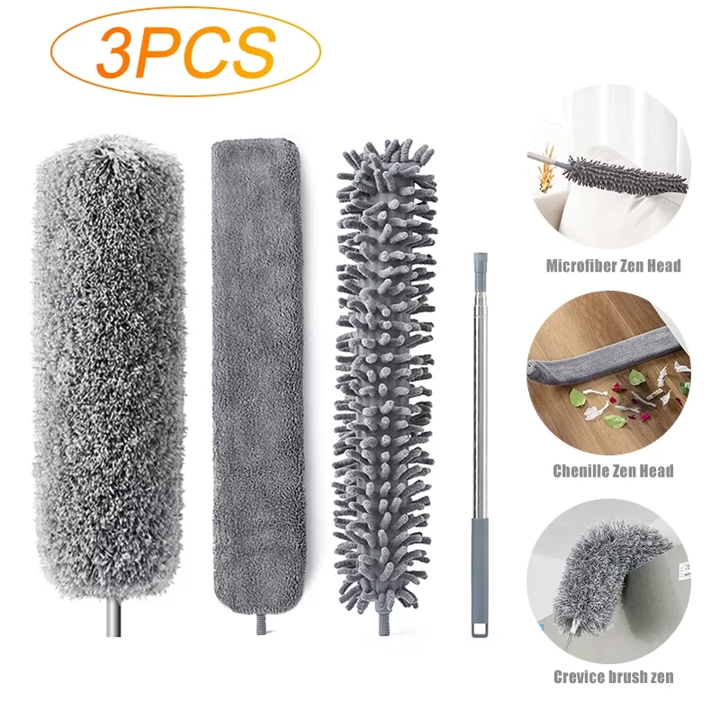 Vícedílná sada mikrovláknových kartáčů s dlouhou rukojetí | prachový kartáč, úklidová pomůcka