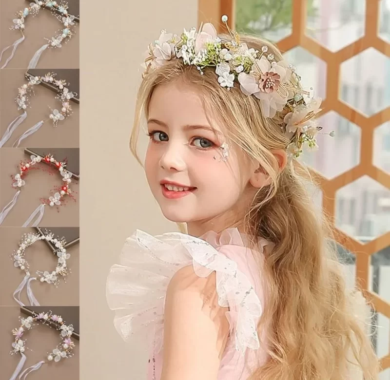 Květinový věneček s perličkami boho stylu | květinová čelenka věneček