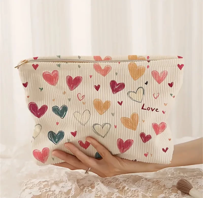 Stylová kosmetická taštička s barevnými srdíčky | kosmetická taštička, cestovní taštička