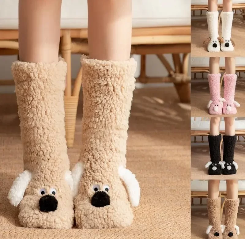 Zimní huňaté ponožky s oušky | domácí ponožky, spací ponožky
