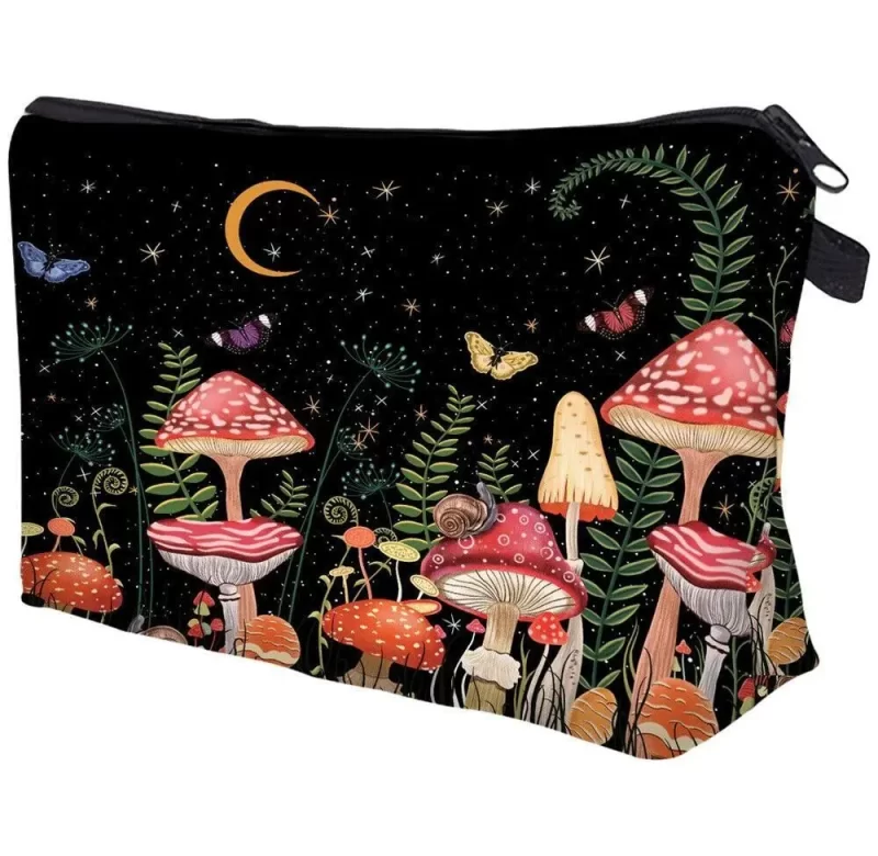 Houbová cestovní zipová taštička na kosmetiku | kosmetická taštička, cestovní taštička