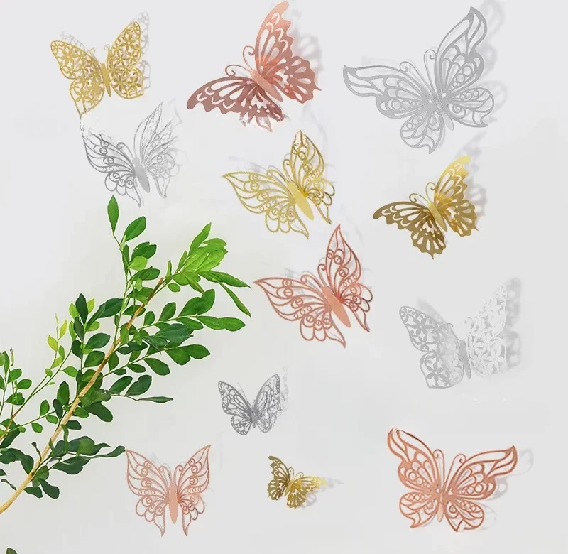12 ks Motýlci 3D pro dětský pokoj a svatbu | nástěnné dekorace, samolepky