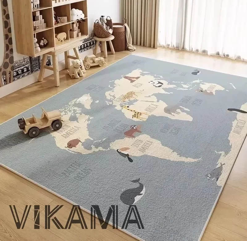 Veselý dětský koberec mapa světa | dětský koberec, herní koberec