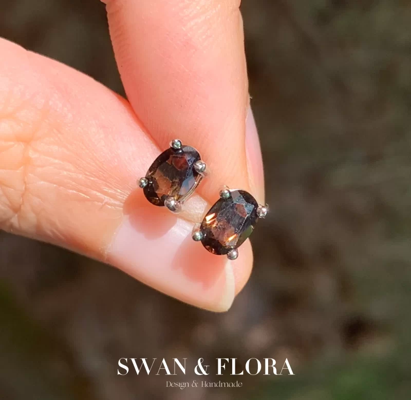 Kouřové krystalové náušnice 925 stříbrné | dámské náušnice, jemné šperky