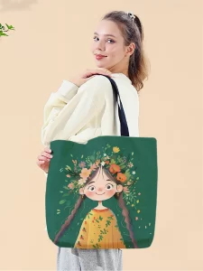 Stylová dívčí plátěná kabelka s potiskem | plátěná taška, nákupní taška