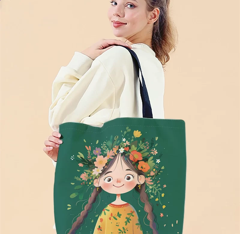 Stylová dívčí plátěná kabelka s potiskem | plátěná taška, nákupní taška