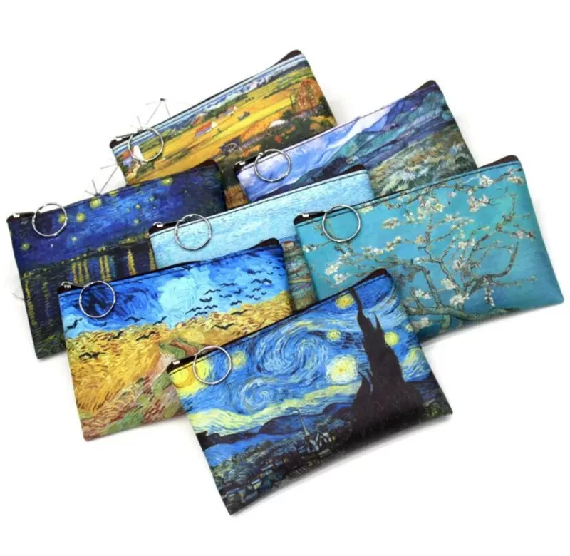 Vintage taštička s motivem slunečnic van gogh | plátěná peněženka, mincovní taštička