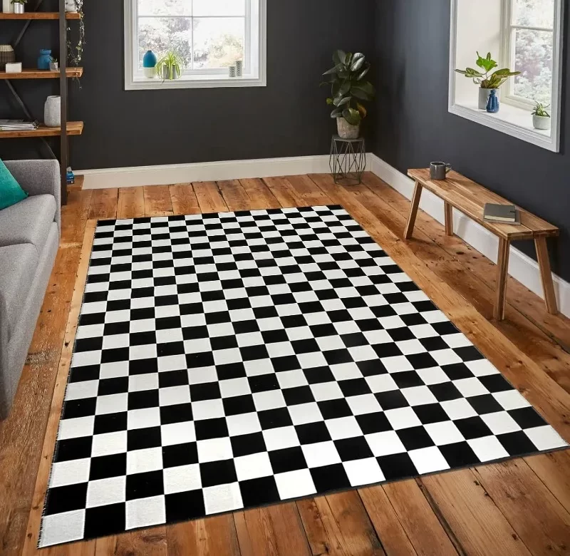 Černobílý moderní koberec do obýváku | koberec, dekorace