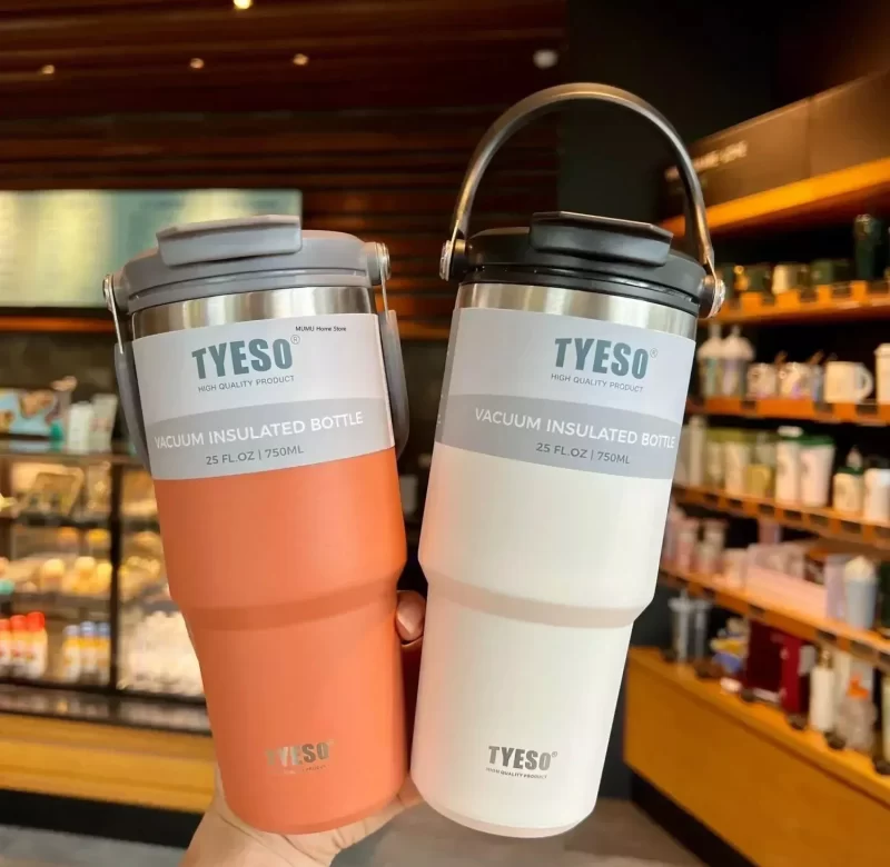 Stylová termo láhev s víčkem a brčkem | cestovní hrnek, nerezová termoska