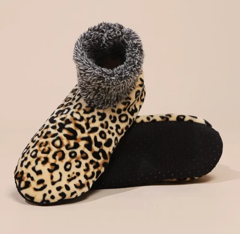 Zimní huňaté ponožky s leopardím vzorem | teplé ponožky, protiskluzové ponožky