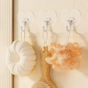 Samolepicí háčky ve tvaru srdce průhledné | nástěnný háček, koupelnový háček