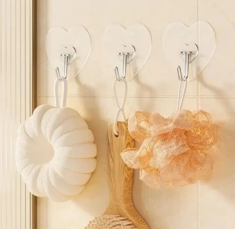 Samolepicí háčky ve tvaru srdce průhledné | nástěnný háček, koupelnový háček