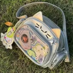 Průhledný dívčí batoh s oušky kawaii styl | školní batoh, crossbody taška, transparentní batoh