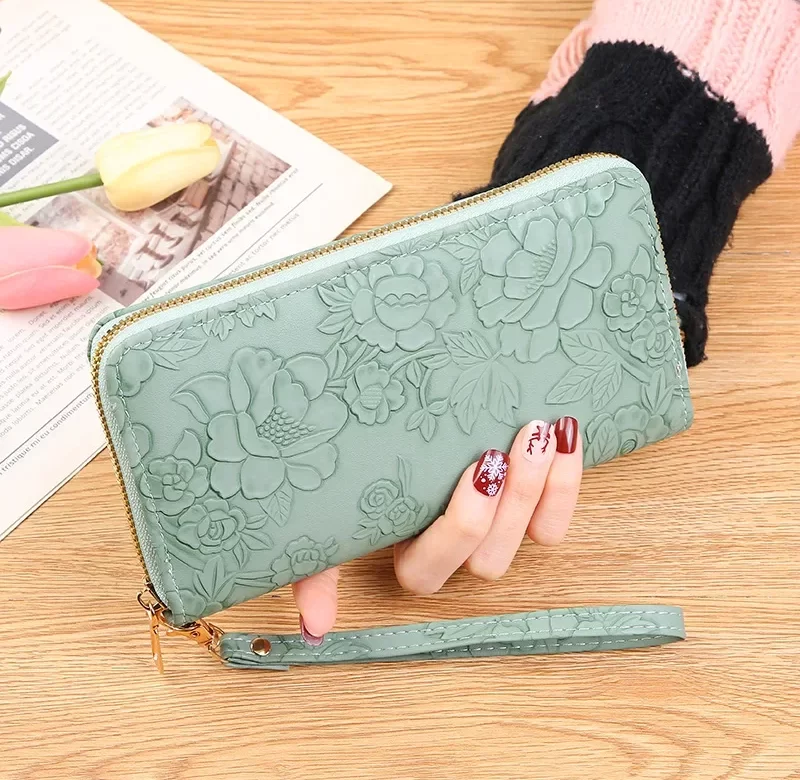 Moderní velká dámská peněženka na zip s květinovým motivem | dámská peněženka, dlouhá peněženka