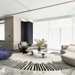 Minimalistický kulatý fluffy koberec geometrický | dekorační koberec, měkký koberec