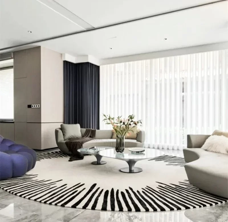 Minimalistický kulatý fluffy koberec geometrický | dekorační koberec, měkký koberec