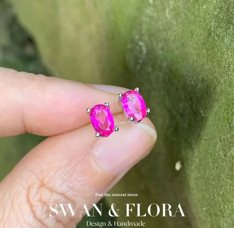 Růžový topaz 5×3 mm stříbrné pecky | dámské náušnice, jemné šperky