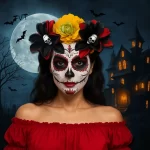 Extravagnantní květinová lebková čelenka | halloween čelenka, květinová čelenka