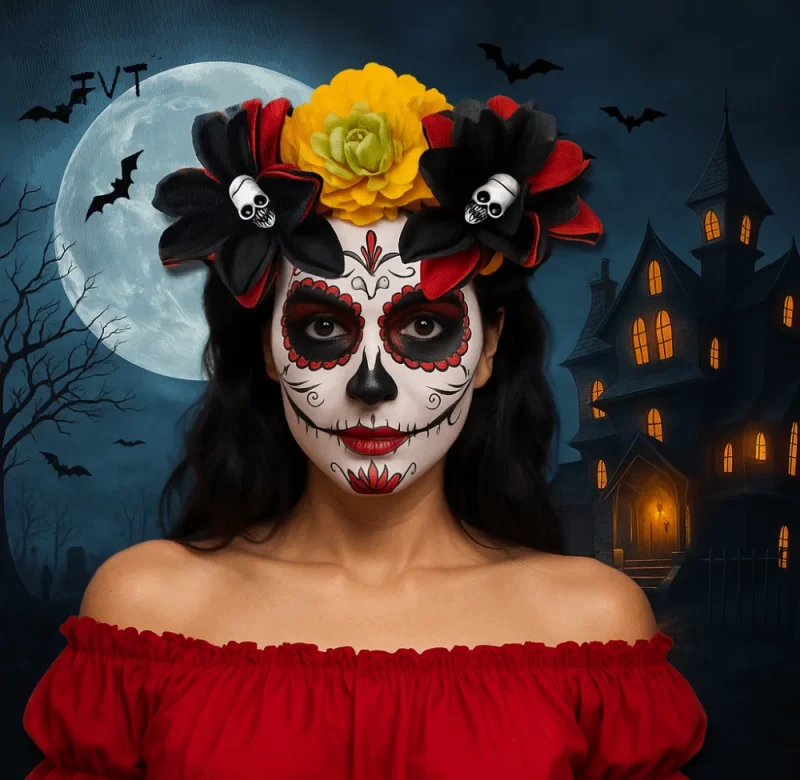 Extravagnantní květinová lebková čelenka | halloween čelenka, květinová čelenka