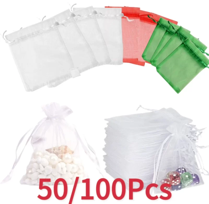 Barevní organzové sáčky s tkanicí 50/100 ks | dárkové pytlíky, balicí sáčky