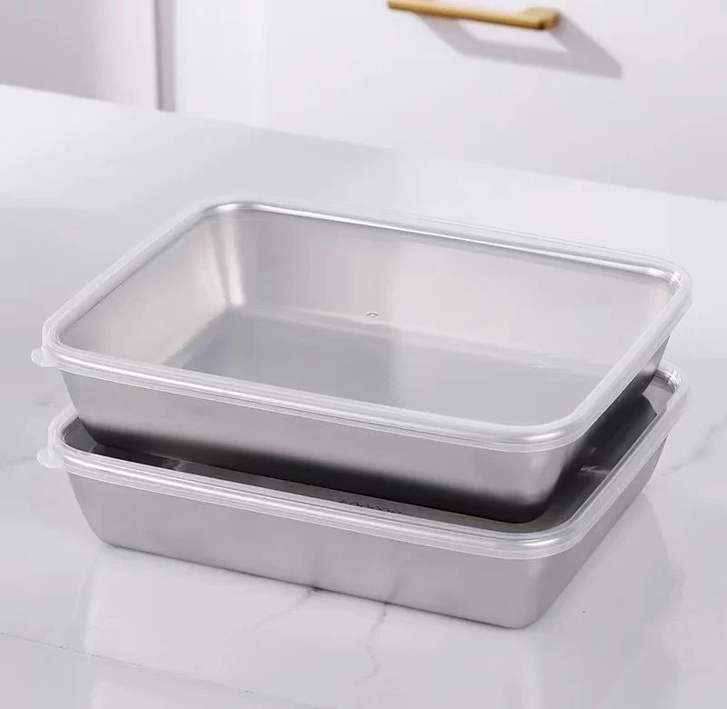 Nerezový tác s víkem na gril a ovoce | servírovací tác, nerezová nádoba