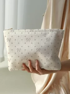 Růžová taštička s mašlí na zip | kosmetická taštička, makeup organizér